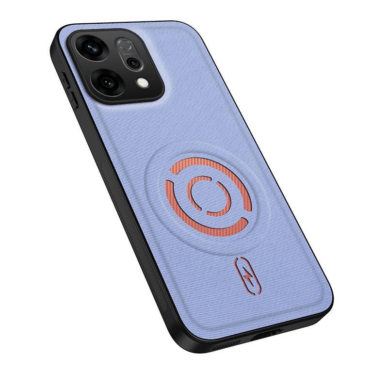 For OPPO Reno14 5G Global WANLONFENG Tech Fabric Texture Magnetic PC Hybrid TPU Phone Case(Blue)
