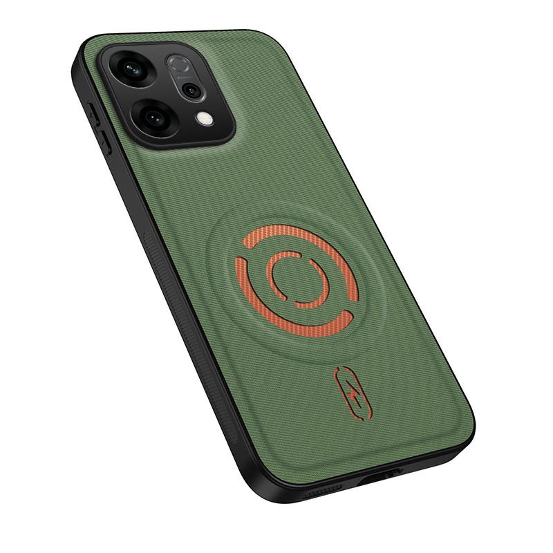 For OPPO Reno14 5G Global WANLONFENG Tech Fabric Texture Magnetic PC Hybrid TPU Phone Case(Green)