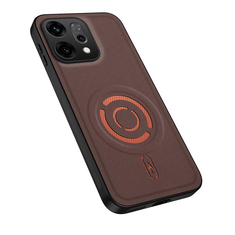 For OPPO Reno14 Pro 5G Global WANLONFENG Tech Fabric Texture Magnetic PC Hybrid TPU Phone Case(Coffee)