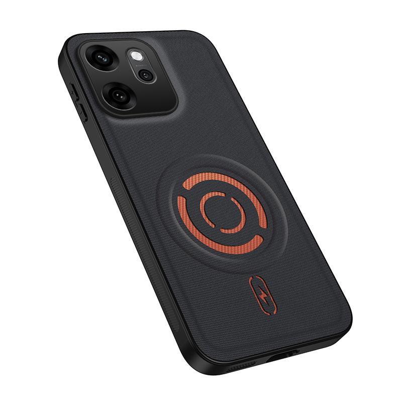 For OPPO Reno14 F 5G Global WANLONFENG Tech Fabric Texture Magnetic PC Hybrid TPU Phone Case(Black)