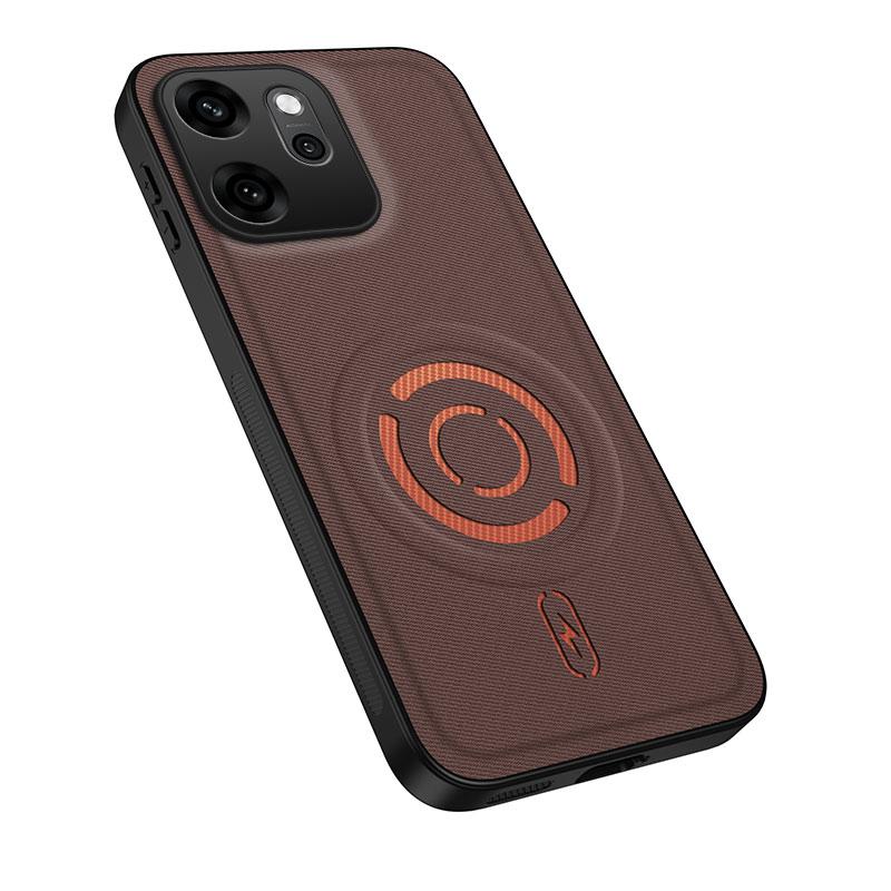 For OPPO Reno14 F 5G Global WANLONFENG Tech Fabric Texture Magnetic PC Hybrid TPU Phone Case(Coffee)