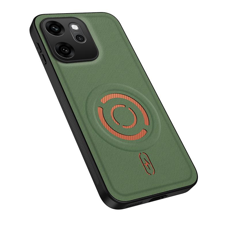 For OPPO Reno14 F 5G Global WANLONFENG Tech Fabric Texture Magnetic PC Hybrid TPU Phone Case(Green)