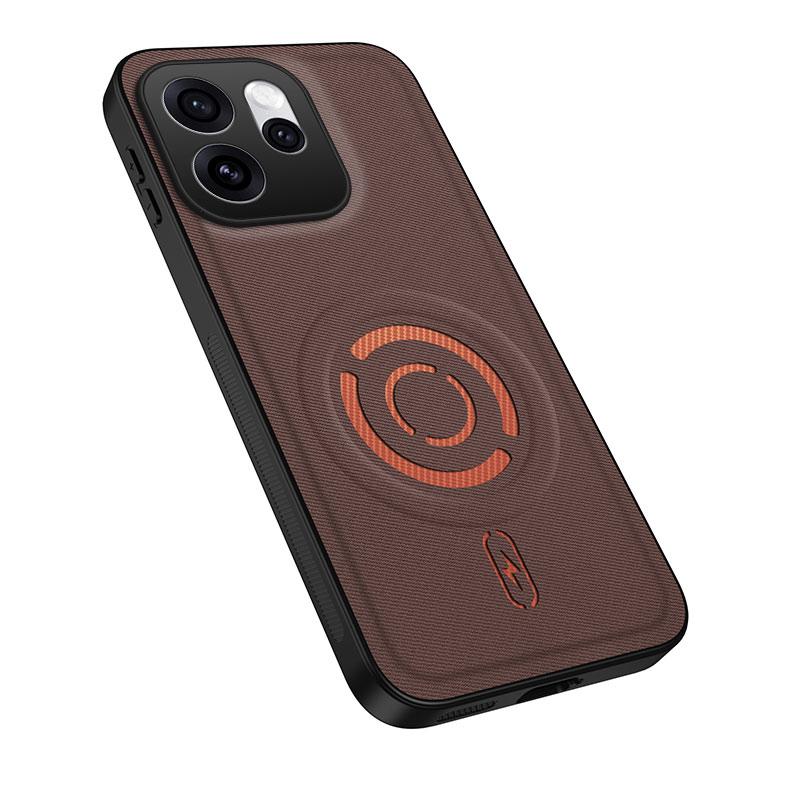 For OPPO Reno15 F 5G WANLONFENG Tech Fabric Texture Magnetic PC Hybrid TPU Phone Case(Coffee)