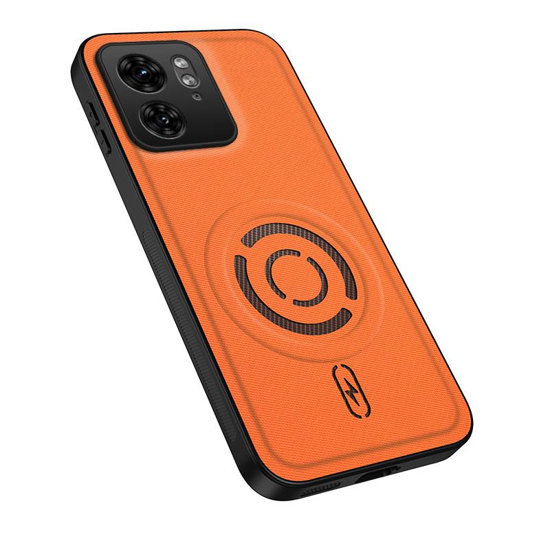 For Motorola Edge 40 WANLONFENG Tech Fabric Texture Magnetic PC Hybrid TPU Phone Case(Orange)