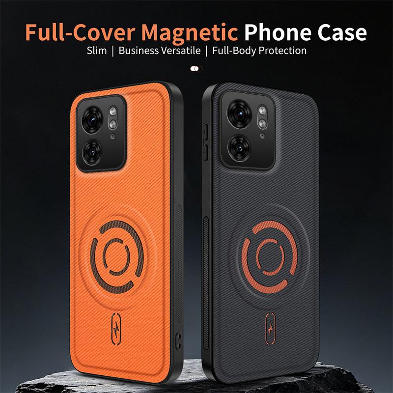 For Motorola Edge 40 WANLONFENG Tech Fabric Texture Magnetic PC Hybrid TPU Phone Case(Orange)