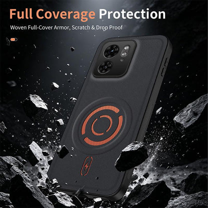 For Motorola Edge 40 WANLONFENG Tech Fabric Texture Magnetic PC Hybrid TPU Phone Case(Coffee)