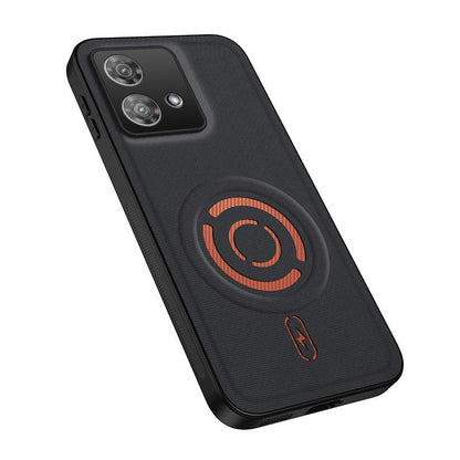 For Motorola Edge 40 Neo WANLONFENG Tech Fabric Texture Magnetic PC Hybrid TPU Phone Case(Black)