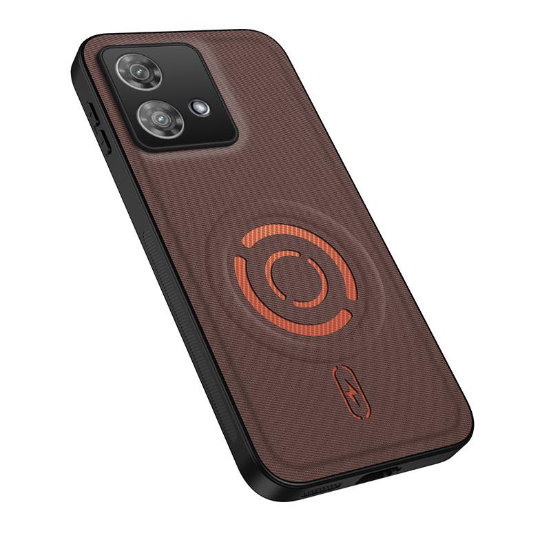 For Motorola Edge 40 Neo WANLONFENG Tech Fabric Texture Magnetic PC Hybrid TPU Phone Case(Coffee)