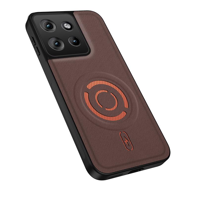 For Motorola Edge 50 WANLONFENG Tech Fabric Texture Magnetic PC Hybrid TPU Phone Case(Coffee)