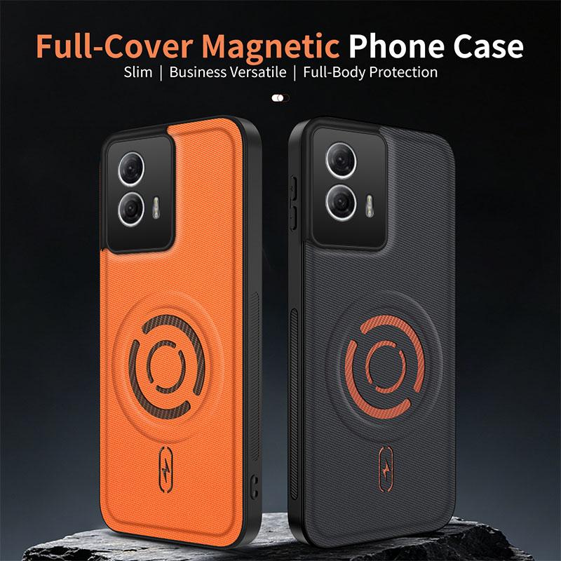 For Motorola Edge 50 Fusion WANLONFENG Tech Fabric Texture Magnetic PC Hybrid TPU Phone Case(Coffee)