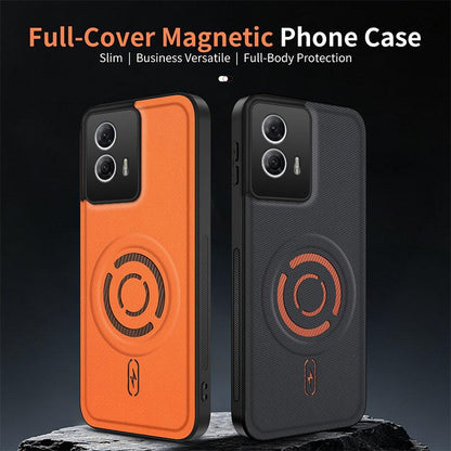 For Motorola Edge 50 Fusion WANLONFENG Tech Fabric Texture Magnetic PC Hybrid TPU Phone Case(Coffee)
