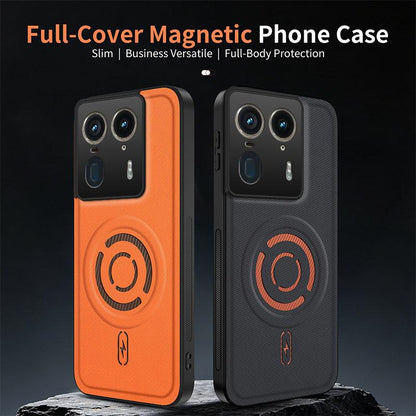 For Motorola Edge 50 Ultra WANLONFENG Tech Fabric Texture Magnetic PC Hybrid TPU Phone Case(Orange)