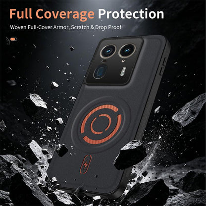 For Motorola Edge 50 Ultra WANLONFENG Tech Fabric Texture Magnetic PC Hybrid TPU Phone Case(Black)