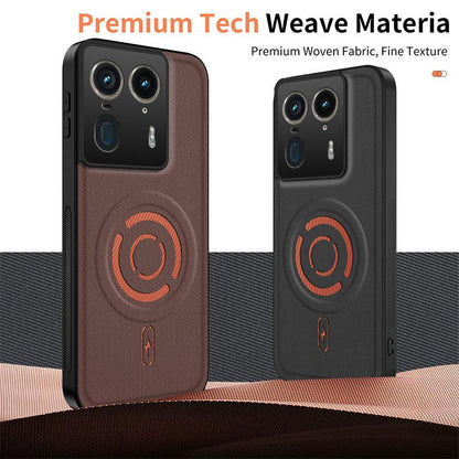 For Motorola Edge 50 Ultra WANLONFENG Tech Fabric Texture Magnetic PC Hybrid TPU Phone Case(Coffee)