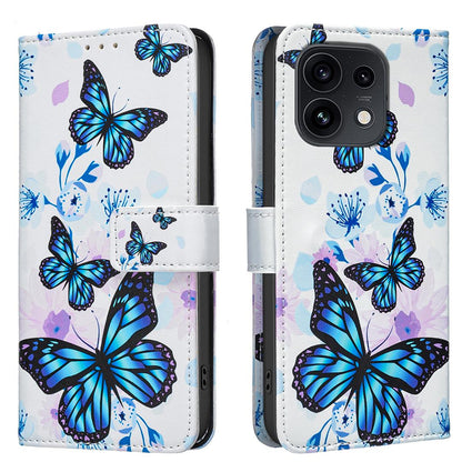 For OPPO Reno16/Reno16 Pro 5G Global BF42 Color Painting Leather Phone Case - Blue Butterfly - EDA009926802H