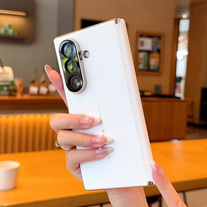 For Galaxy Z Fold8 Ultra 5G Electroplate Dual-Hinge Litchi Texture Phone Case - White - EDA009927202A