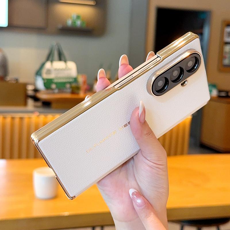 For Galaxy Z Fold8 Ultra 5G Electroplate Dual-Hinge Litchi Texture Phone Case - White - EDA009927202A