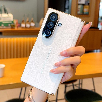 For Galaxy Z Fold8 Ultra 5G Electroplate Dual-Hinge Litchi Texture Phone Case - White - EDA009927202A