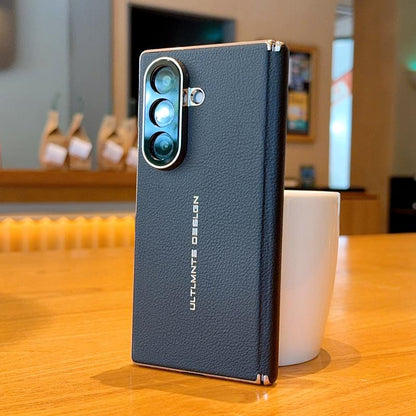 For Galaxy Z Fold8 Ultra 5G Electroplate Dual-Hinge Litchi Texture Phone Case - Black - EDA009927202B