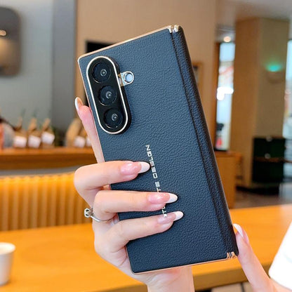 For Galaxy Z Fold8 Ultra 5G Electroplate Dual-Hinge Litchi Texture Phone Case - Black - EDA009927202B