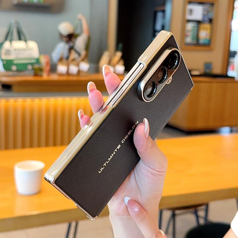 For Galaxy Z Fold8 Ultra 5G Electroplate Dual-Hinge Litchi Texture Phone Case - Black - EDA009927202B