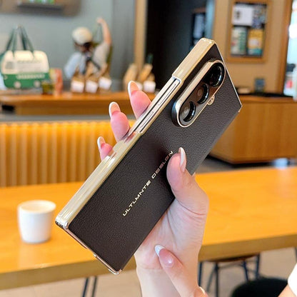 For Galaxy Z Fold8 Ultra 5G Electroplate Dual-Hinge Litchi Texture Phone Case - Black - EDA009927202B