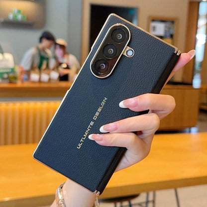 For Galaxy Z Fold8 Ultra 5G Electroplate Dual-Hinge Litchi Texture Phone Case - Black - EDA009927202B