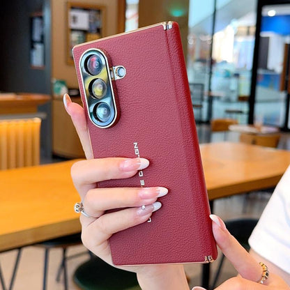 For Galaxy Z Fold8 Ultra 5G Electroplate Dual-Hinge Litchi Texture Phone Case - Red - EDA009927202C