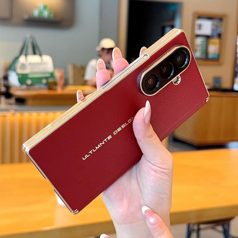 For Galaxy Z Fold8 Ultra 5G Electroplate Dual-Hinge Litchi Texture Phone Case - Red - EDA009927202C