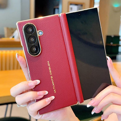 For Galaxy Z Fold8 Ultra 5G Electroplate Dual-Hinge Litchi Texture Phone Case - Red - EDA009927202C