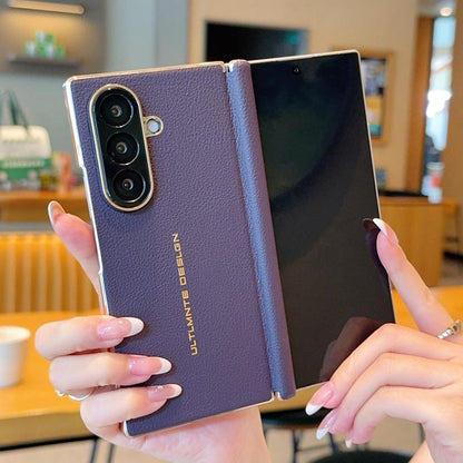 For Galaxy Z Fold8 Ultra 5G Electroplate Dual-Hinge Litchi Texture Phone Case - Purple - EDA009927202D