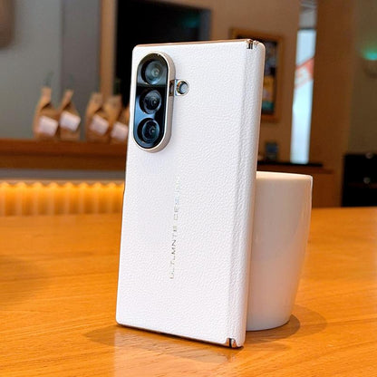 For Galaxy Z Fold7 / W26 Electroplate Dual-Hinge Litchi Texture Phone Case - White - EDA009927203A