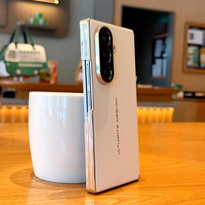 For Galaxy Z Fold7 / W26 Electroplate Dual-Hinge Litchi Texture Phone Case - White - EDA009927203A
