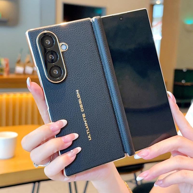 For Galaxy Z Fold7 / W26 Electroplate Dual-Hinge Litchi Texture Phone Case - Black - EDA009927203B