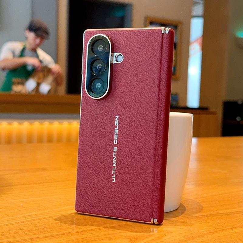 For Galaxy Z Fold7 / W26 Electroplate Dual-Hinge Litchi Texture Phone Case - Red - EDA009927203C