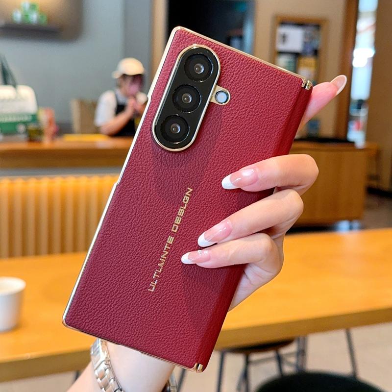 For Galaxy Z Fold7 / W26 Electroplate Dual-Hinge Litchi Texture Phone Case - Red - EDA009927203C