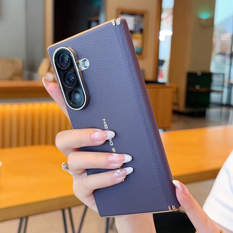 For Galaxy Z Fold7 / W26 Electroplate Dual-Hinge Litchi Texture Phone Case - Purple - EDA009927203D
