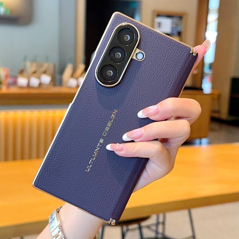 For Galaxy Z Fold7 / W26 Electroplate Dual-Hinge Litchi Texture Phone Case - Purple - EDA009927203D