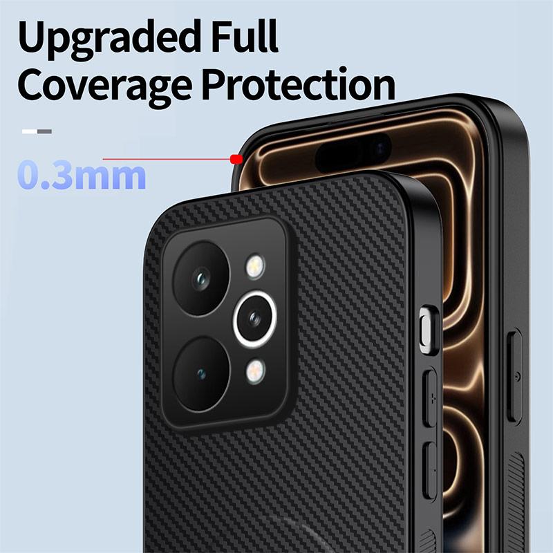 For Realme P4 Power 5G WANLONFENG Kickstand Carbon Fiber Texture Magnetic Phone Case - Black - EDA009928303A