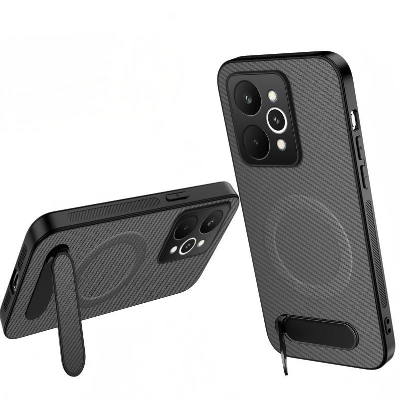 For Realme P4 Power 5G WANLONFENG Kickstand Carbon Fiber Texture Magnetic Phone Case - Grey - EDA009928303B