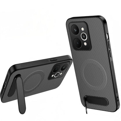 For Realme P4 Power 5G WANLONFENG Kickstand Carbon Fiber Texture Magnetic Phone Case - Grey - EDA009928303B