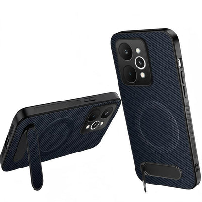 For Realme P4 Power 5G WANLONFENG Kickstand Carbon Fiber Texture Magnetic Phone Case - Sapphire Blue - EDA009928303C
