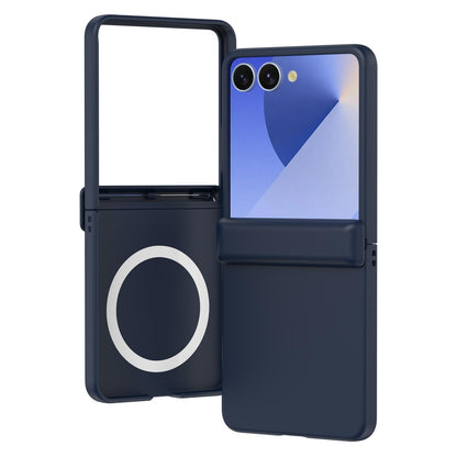 For Galaxy Z Flip8 5G Skin Feel Hinge Magnetic Ring Phone Case - Dark Blue - EDA009928701B
