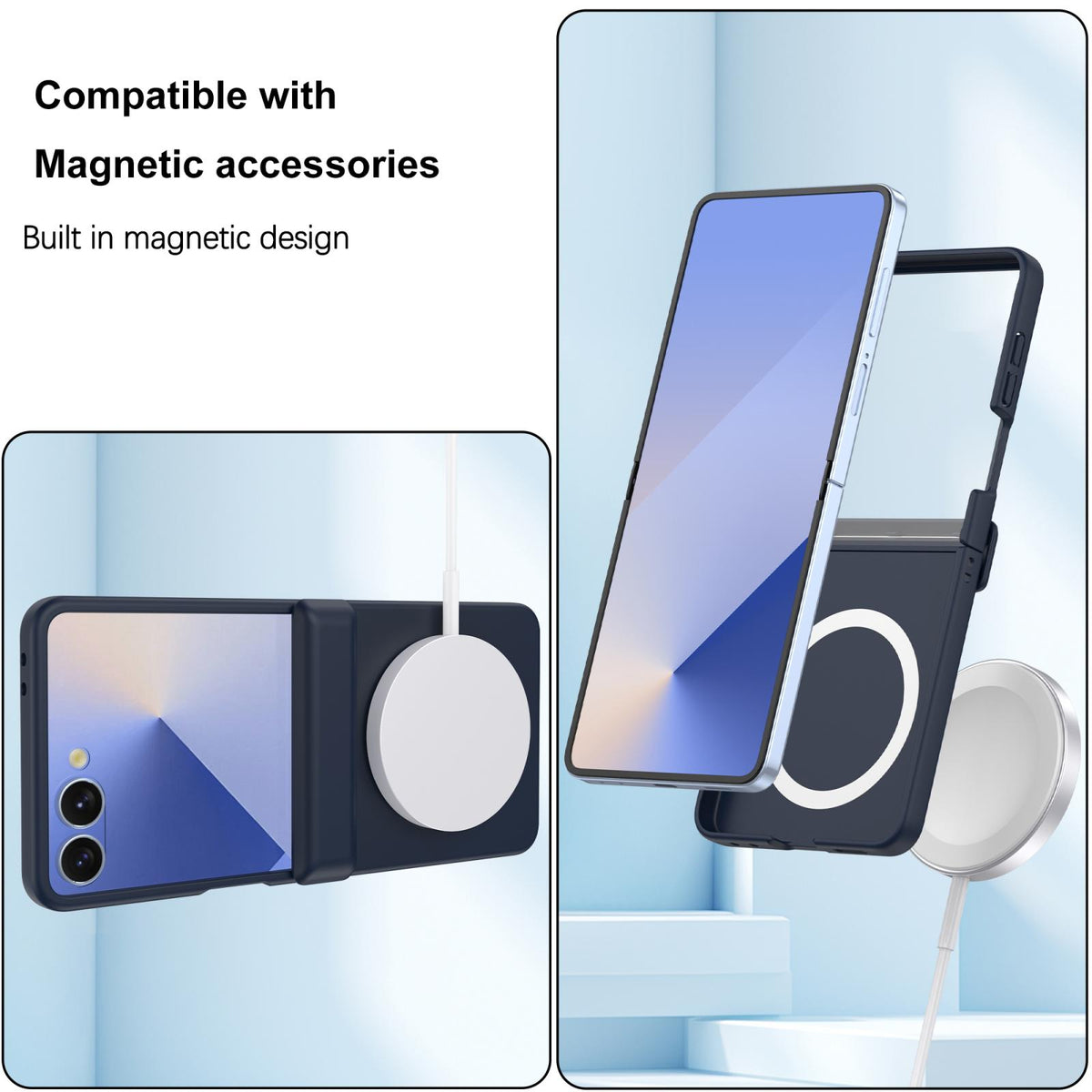 For Galaxy Z Flip8 5G Skin Feel Hinge Magnetic Ring Phone Case - Dark Blue - EDA009928701B