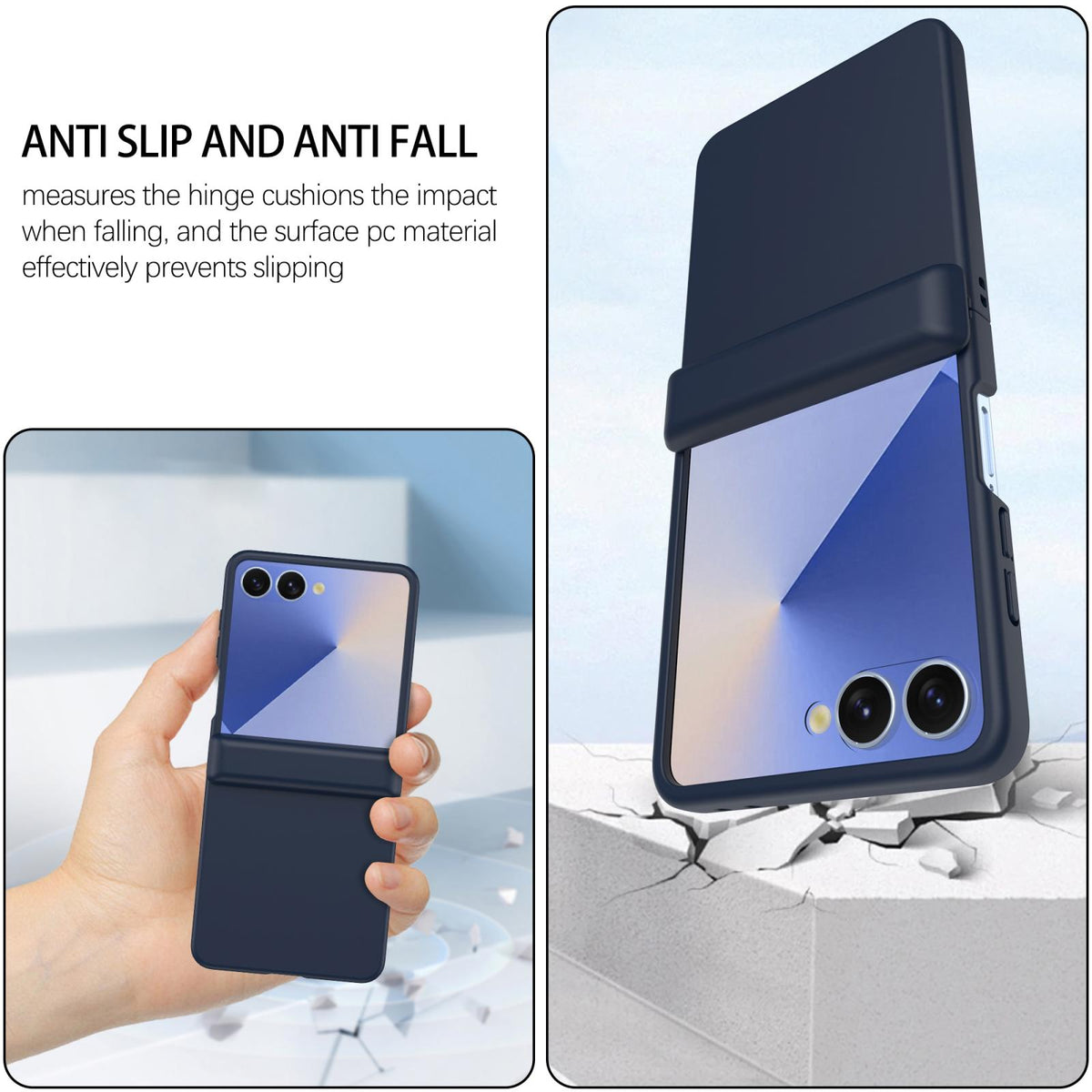 For Galaxy Z Flip8 5G Skin Feel Hinge Magnetic Ring Phone Case - Dark Blue - EDA009928701B