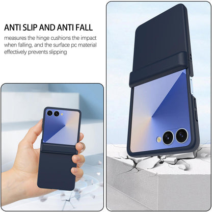 For Galaxy Z Flip8 5G Skin Feel Hinge Magnetic Ring Phone Case - Dark Blue - EDA009928701B