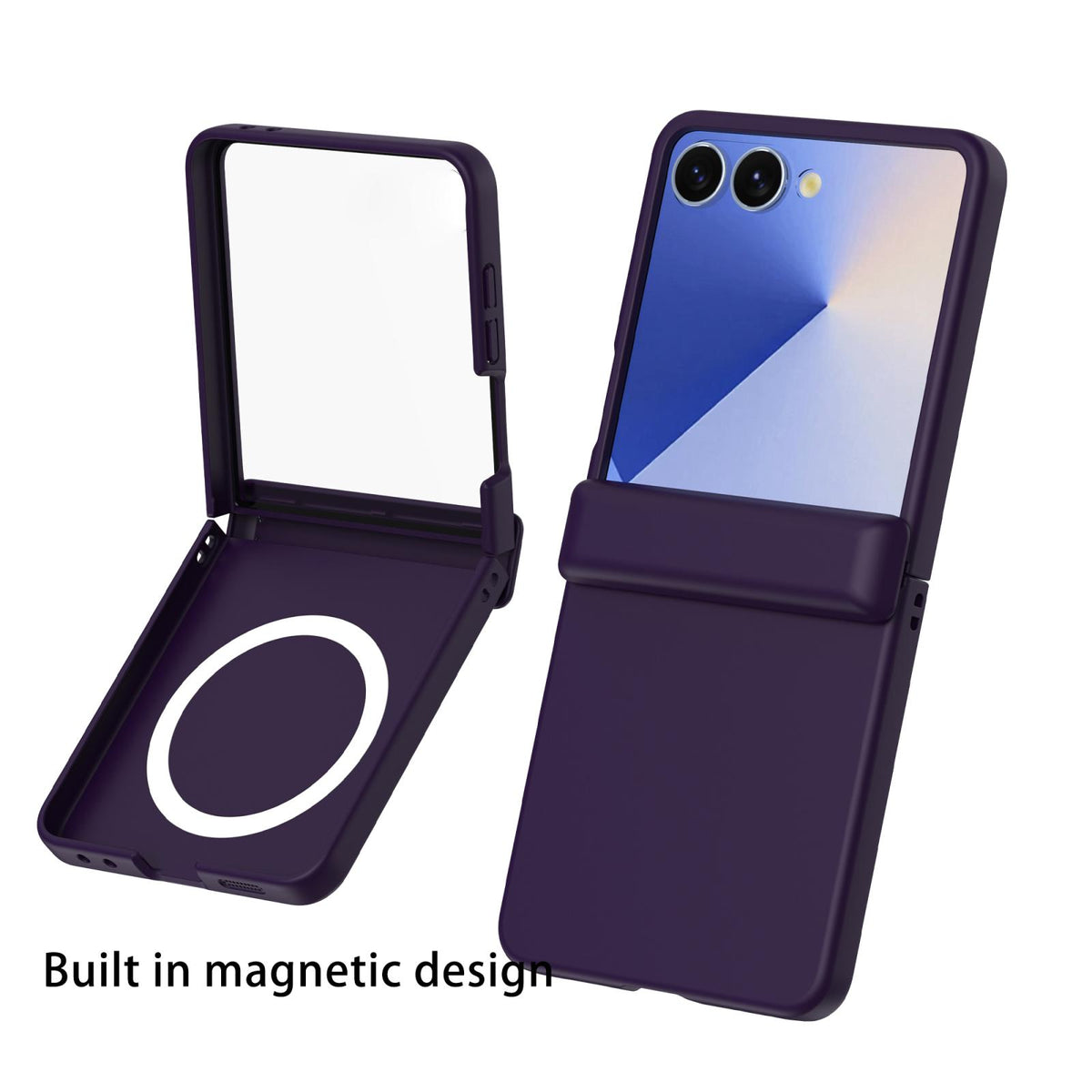 For Galaxy Z Flip8 5G Skin Feel Hinge Magnetic Ring Phone Case - Dark Purple - EDA009928701C