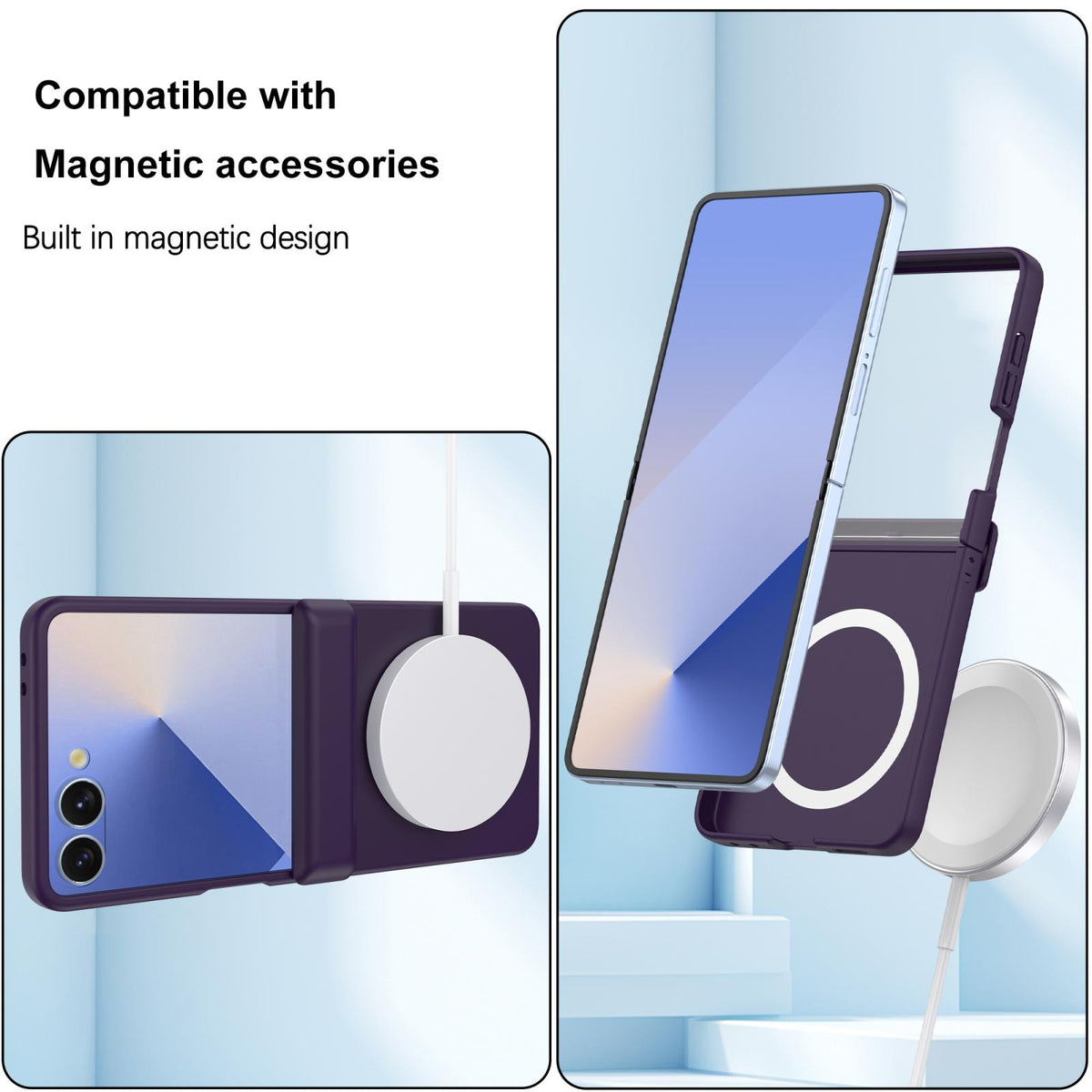 For Galaxy Z Flip8 5G Skin Feel Hinge Magnetic Ring Phone Case - Dark Purple - EDA009928701C