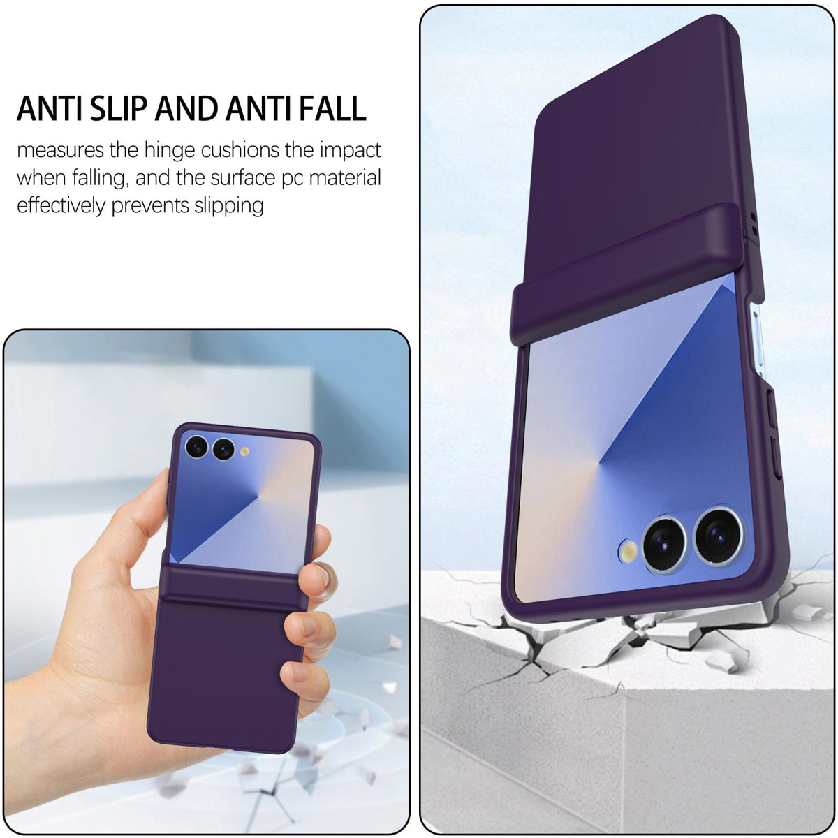 For Galaxy Z Flip8 5G Skin Feel Hinge Magnetic Ring Phone Case - Dark Purple - EDA009928701C