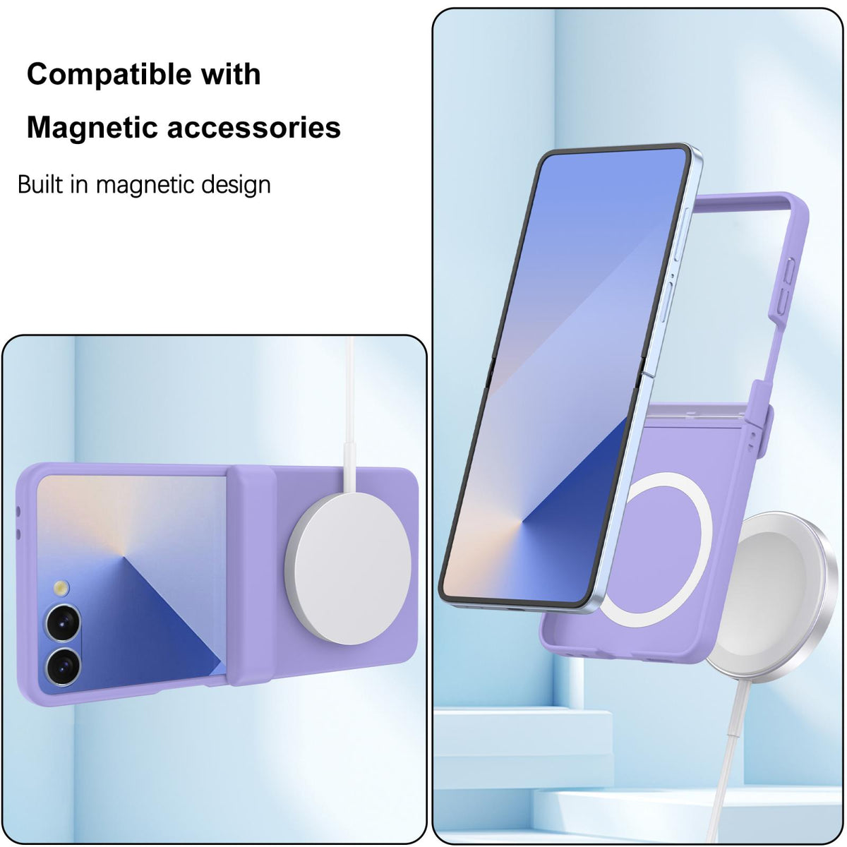 For Galaxy Z Flip8 5G Skin Feel Hinge Magnetic Ring Phone Case - Purple - EDA009928701E